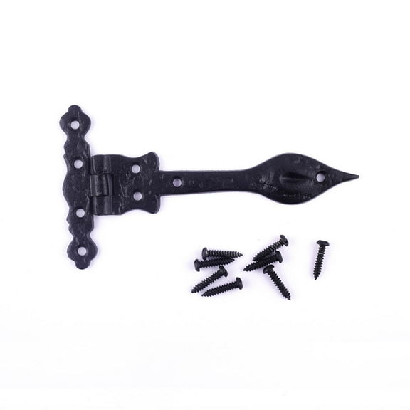 Renovators Supply Black Wrought Iron Strap Hinge 6 in Spear Tip Flush Mount Heavy Duty Strap Gate and Door Hinges w/Hardware