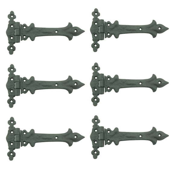 Renovators Supply Black Wrought Iron Strap Hinge 7 in Southern Charm Style Spear Tip Flush Mount Heavy Duty Strap Gate and Door Hinges w/Hardware Pack of 6