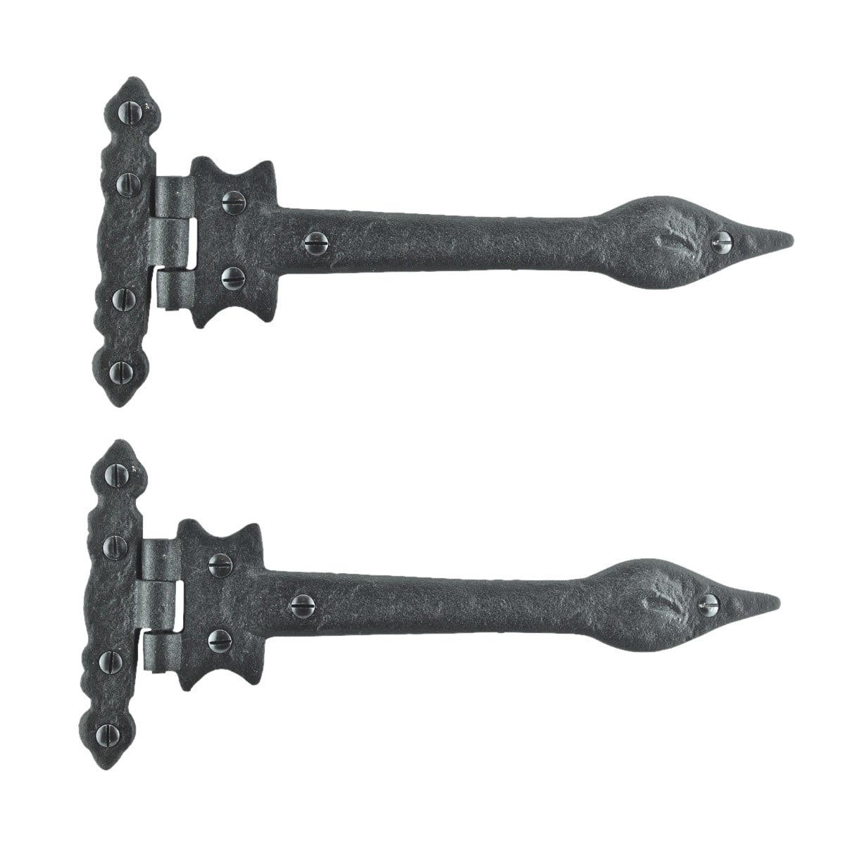 Black Wrought Iron 9'' Spear Tip Strap Hinges