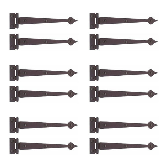 Renovators Supply Black Wrought Iron Strap Hinge Pair 7-3/8 in Spear Tip Flush Mount Heavy Duty Strap Gate and Door Hinges w/Hardware Pack of 6