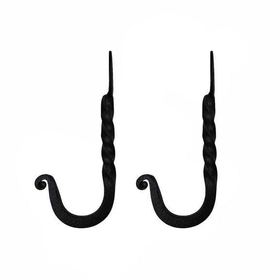 Renovators Supply Black Wrought Iron Twisted Hooks 4.5" Wall Mount Hanger Hooks for Hanging Coat, Robe, Keys, Towel, Hat or Jewellery Powder Coat Finish w/Screws Pack of 2