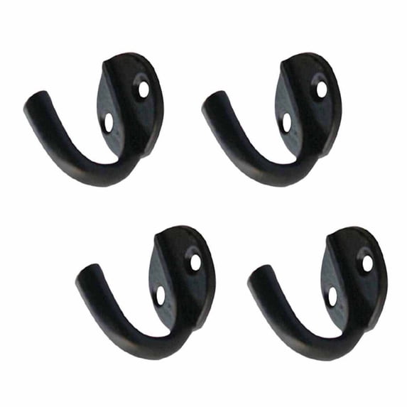 Renovators Supply Black Wrought Iron Wall Coat Hook Durable 1.6" L Single Hooks forTowel, Kitchenware, Robe or Jacket Wall Mount Rust Resistant Hanger Hooks w/Hardware Pack of 4