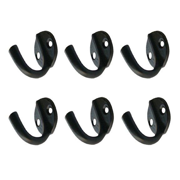 Renovators Supply Black Wrought Iron Wall Coat Hook Durable 1.6" L Single Hooks forTowel, Kitchenware, Robe or Jacket Wall Mount Rust Resistant Hanger Hooks w/Hardware Pack of 6