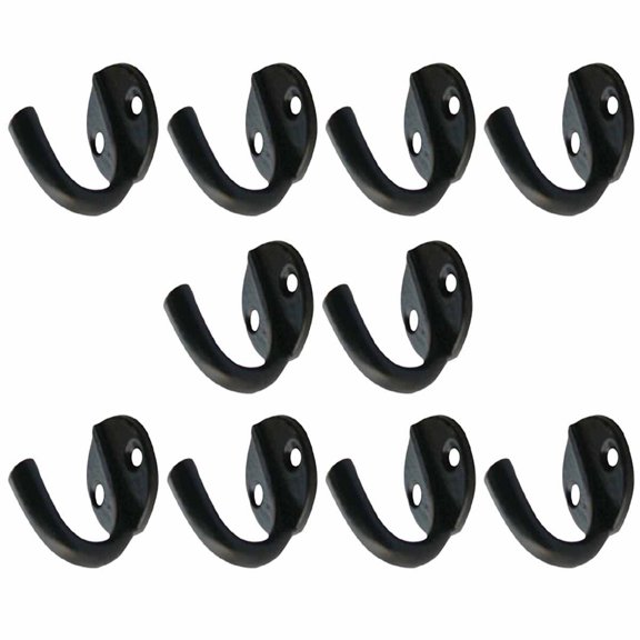 Renovators Supply Black Wrought Iron Wall Coat Hook Durable 1.6" L Single Hooks forTowel, Kitchenware, Robe or Jacket Wall Mount Rust Resistant Hanger Hooks w/Hardware Pack of 10