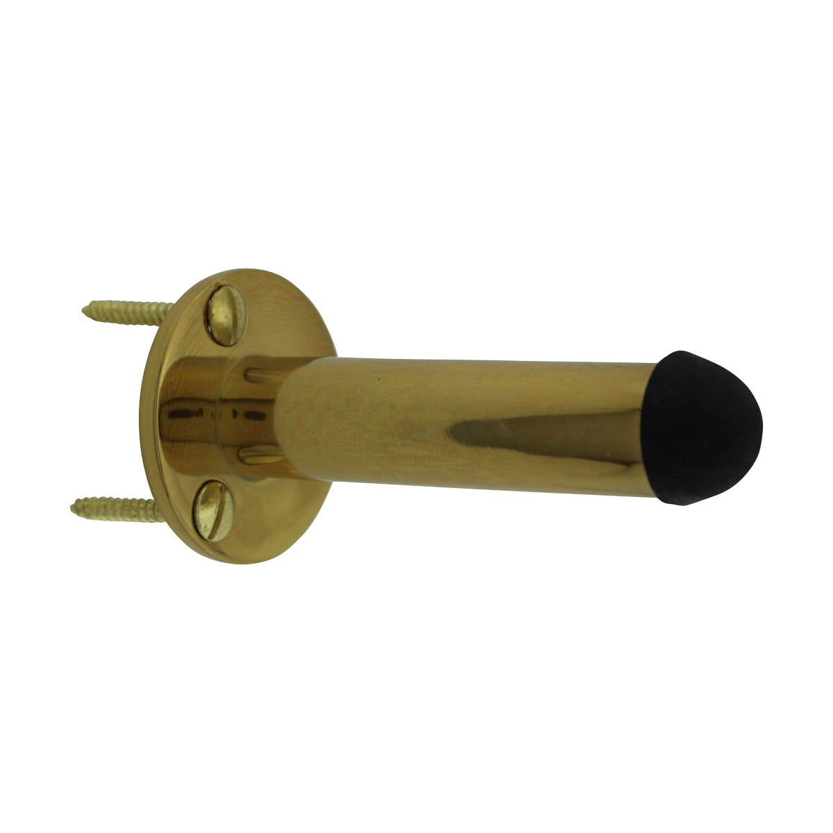 Renovators Supply Brass Door Stoppers 3 in Lacquered Brass Wall Mount Door Stop w/Black Tipped