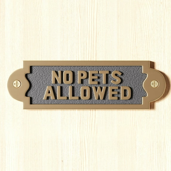 Renovators Supply Brass No Pets Allowed Sign Plaque 2 1/8 H x 7 W in. Vintage Retro Metal Door Sign Lacquered Finish Home Office Outdoor Wall Sign Plaque w/Brass Screws