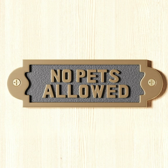 Renovators Supply Brass No Pets Allowed Sign Plaque 2 1/8 H x 7 W in. Vintage Retro Metal Door Sign Lacquered Finish Home Office Outdoor Wall Sign Plaque w/Brass Screws
