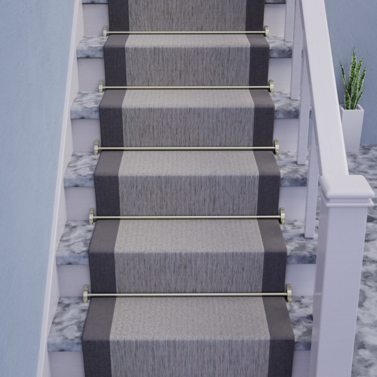 Renovators Supply Brushed Satin Nickel Carpet Runner Rod Set for Staircases 39 5/8 in. L 1/2 inch Dia Durable Tarnish Resistant Brass Tubes w/Holder Bracket Hardware