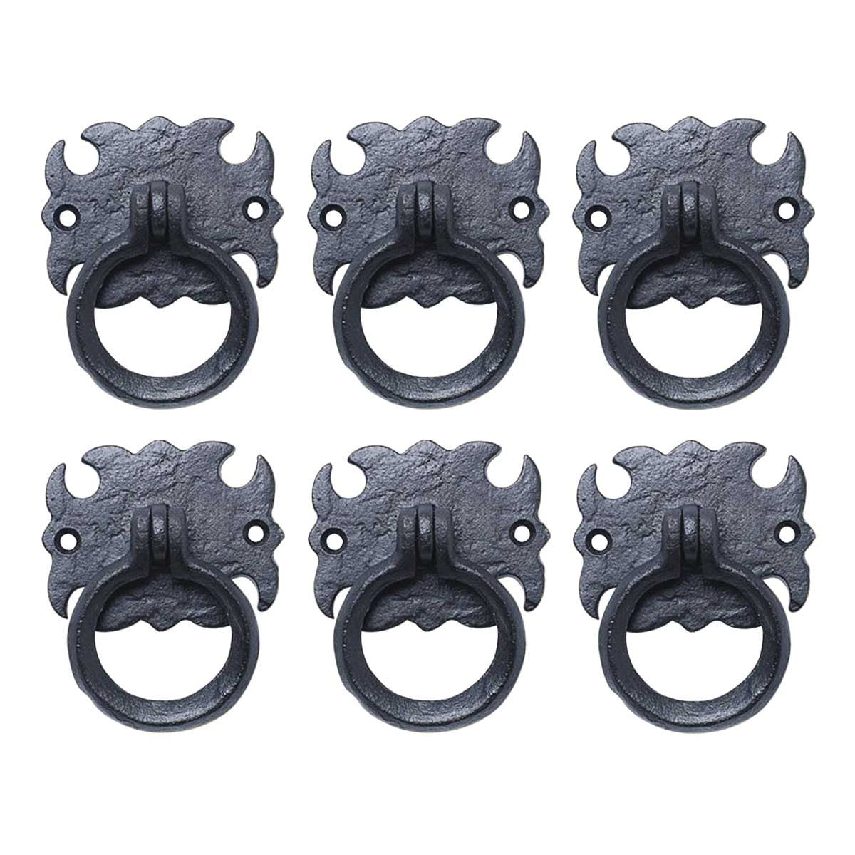 Antique Black Iron Drop Bail Ring Pulls with Mounting Hardware