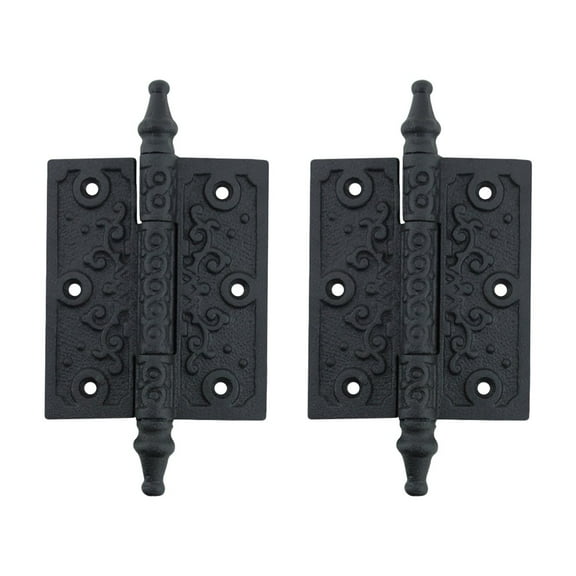 Renovators Supply Cabinet Hinge for Cabinet Door 3.5" Black Wrought Iron Butt Hinge Victorian Steeple Tip Rust Resistant Flush Mount Hinges w/Hardware Pack of 2
