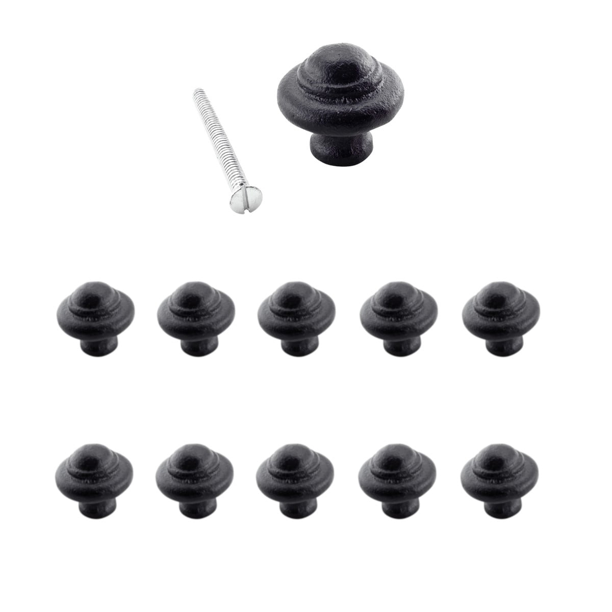 Renovators Supply Cabinet Knobs 1 1/8 in. Round Black Iron Cabinet Handles w/Screws Kitchen Cabinet Handles Pack of 10