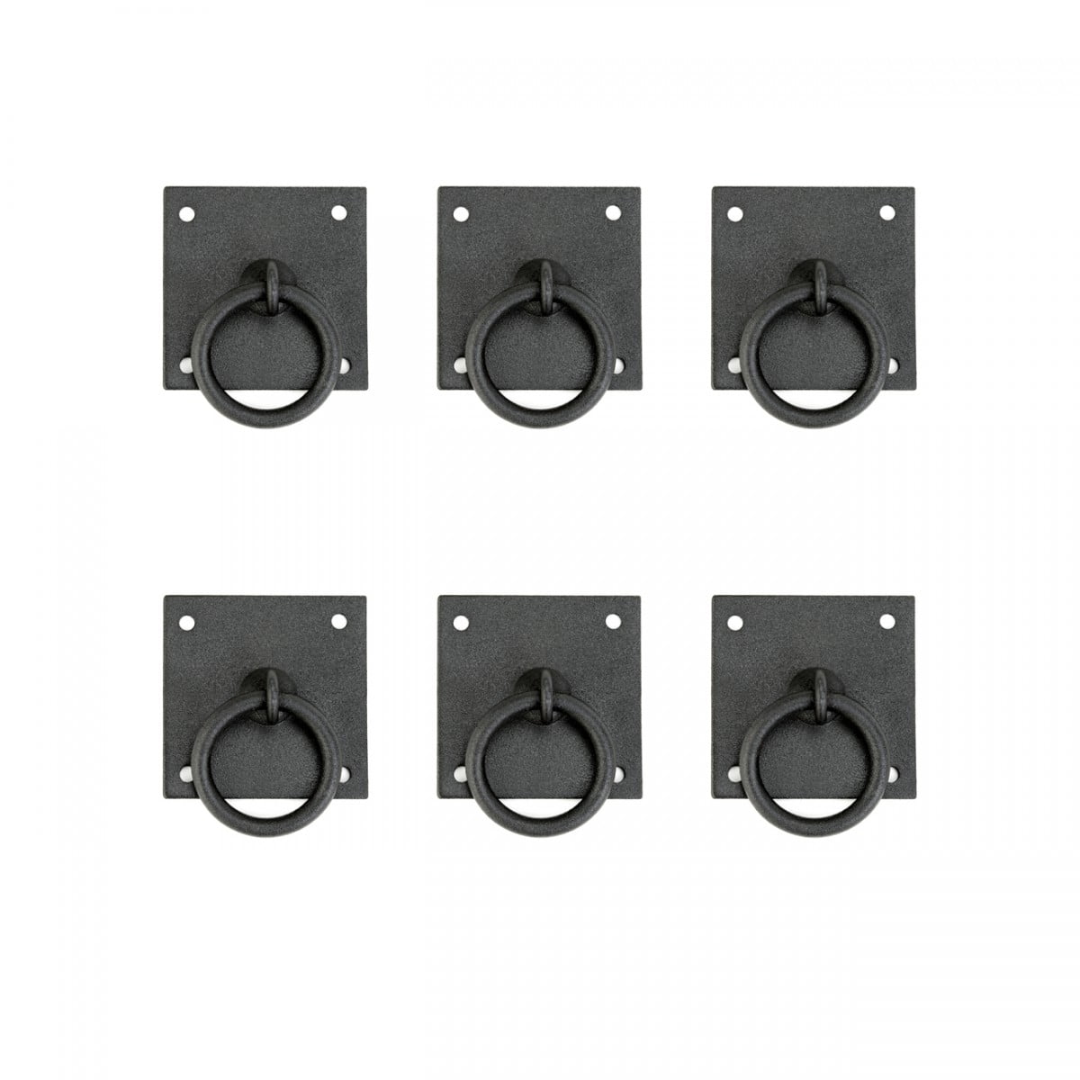 Rustic Black Iron Cabinet Ring Pulls with Mounting Hardware