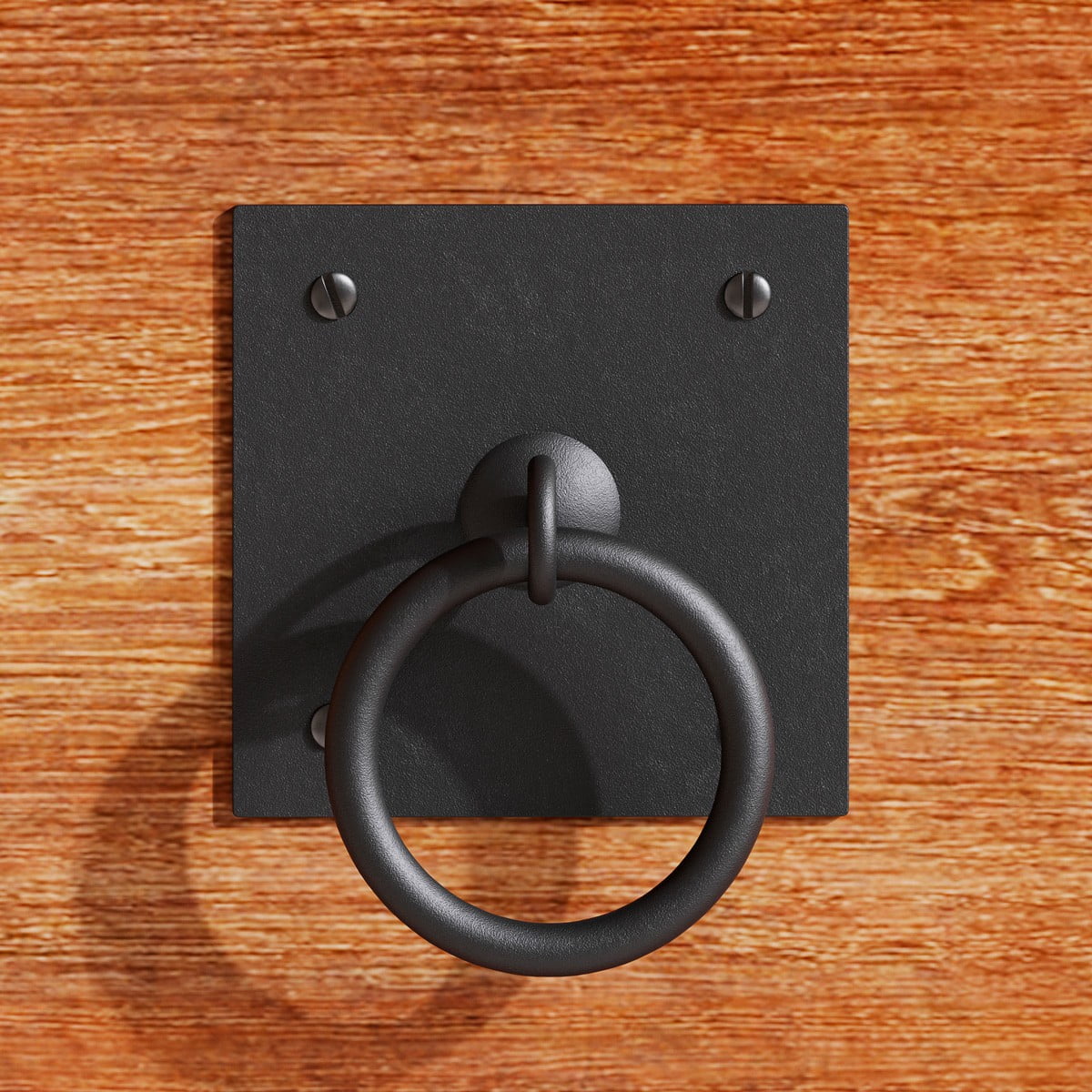Black Wrought Iron Mission Style Ring Pull with Mounting Hardware