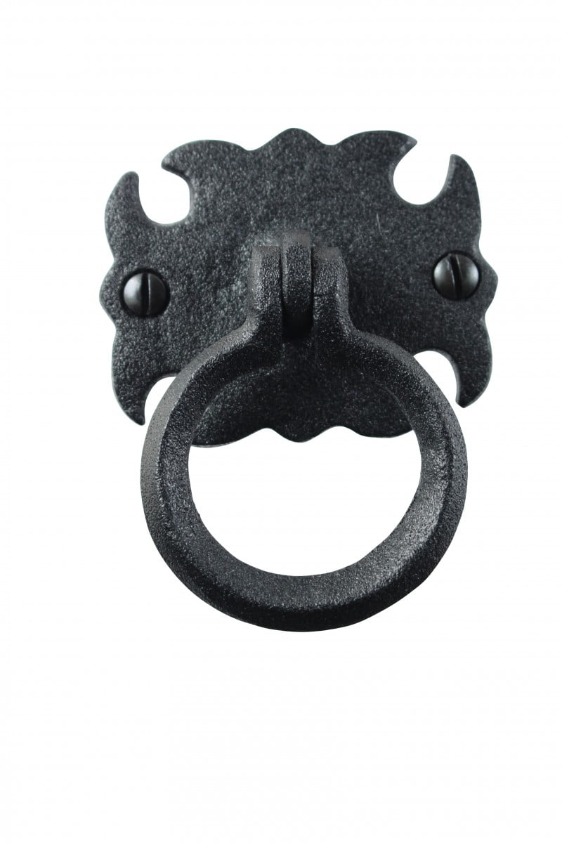 Rustic Black Wrought Iron Cabinet Ring Pulls with Mounting Hardware