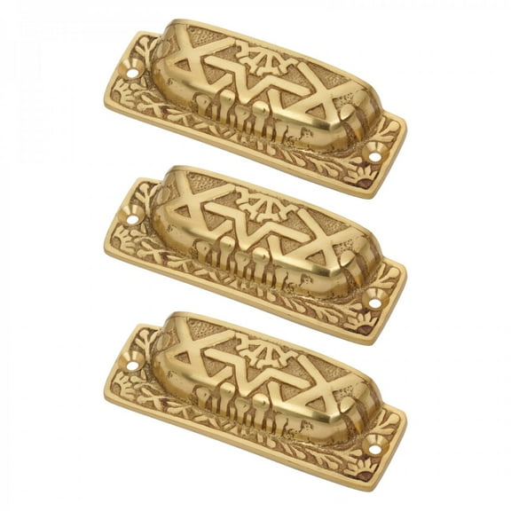 Renovators Supply Cabinet Pulls 3 3/4" Antique Brass Azteca Style Drawer Cup Bin Pulls w/Screws Pack of 3