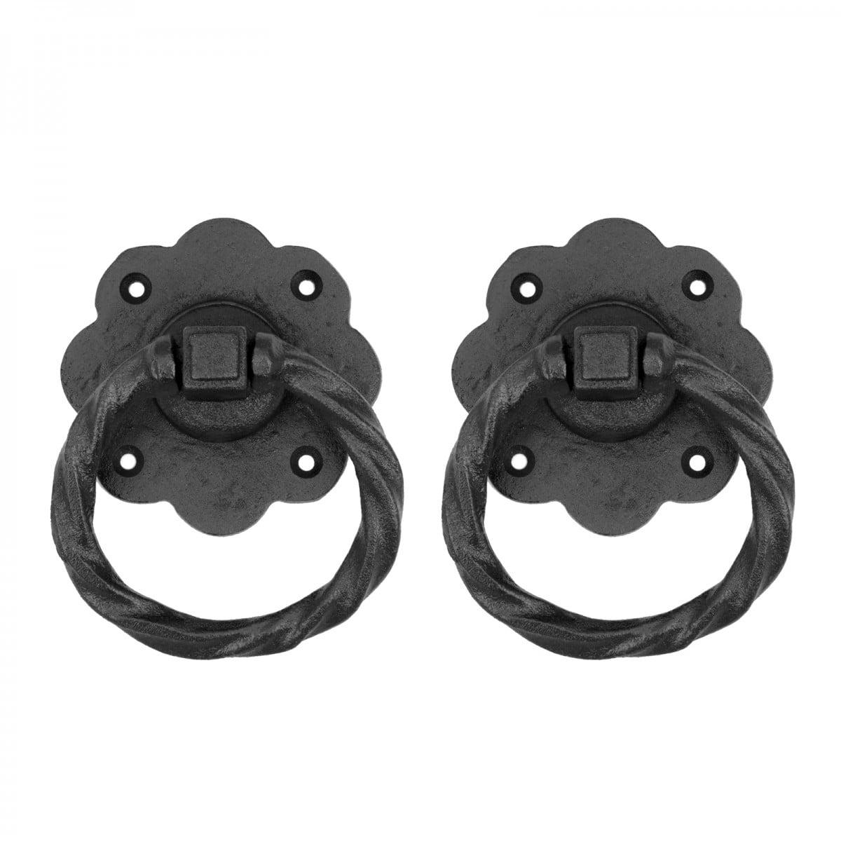 Black Wrought Iron Flower Style Ring Pull Handles Pack of 2