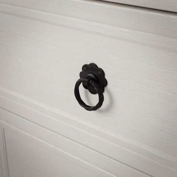 Renovators Supply Cabinet Pulls 3 5/8" Black Wrought Iron Ring Drawer Pulls w/Screws