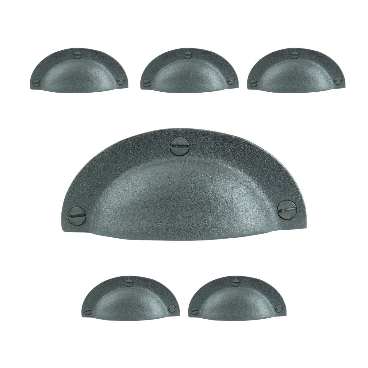 Black Wrought Iron Cup Bin Pulls with Mounting Hardware, Set of 6