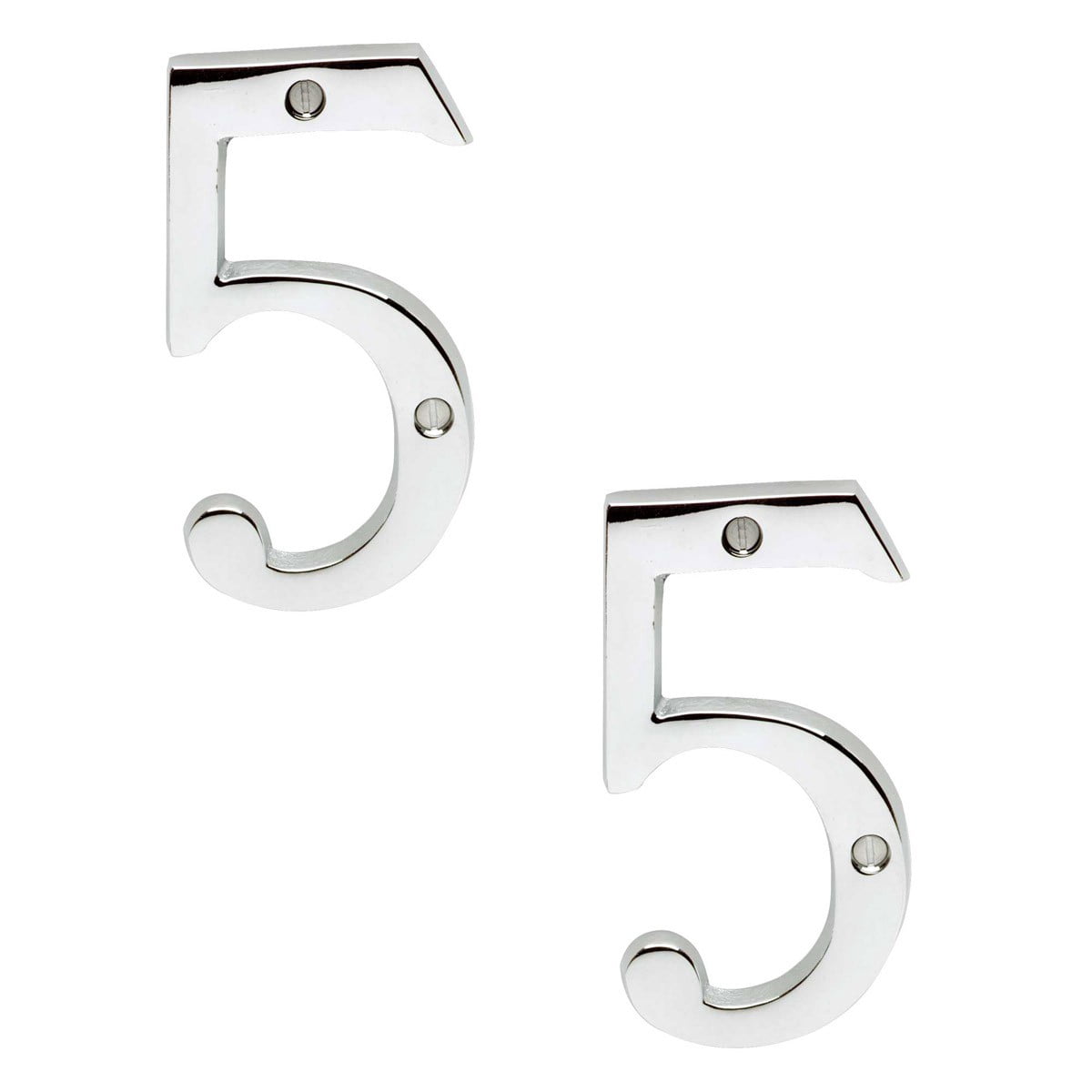 Renovators Supply Cast Solid Brass 3 7/8 in. Address House Number '5' Chrome Set of 2