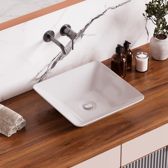 Renovators Supply Castle 16.5" His and Hers Square Countertop Vessel Bathroom Sink White Set of 2