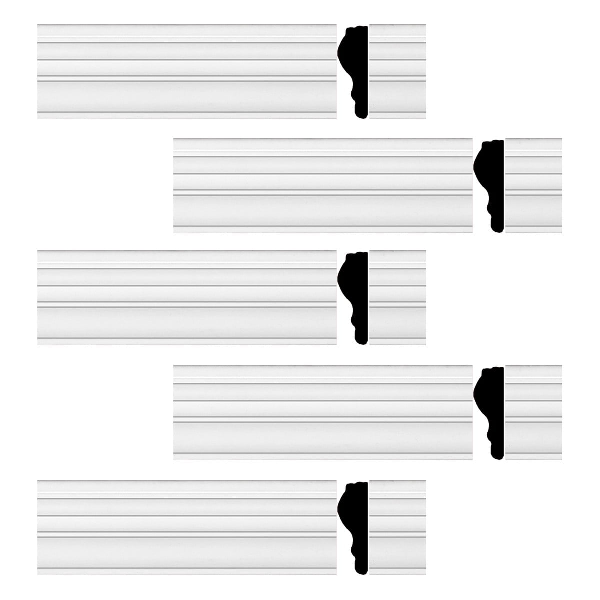 Primed White Urethane Bevel Chair Rail Molding Pack of 5