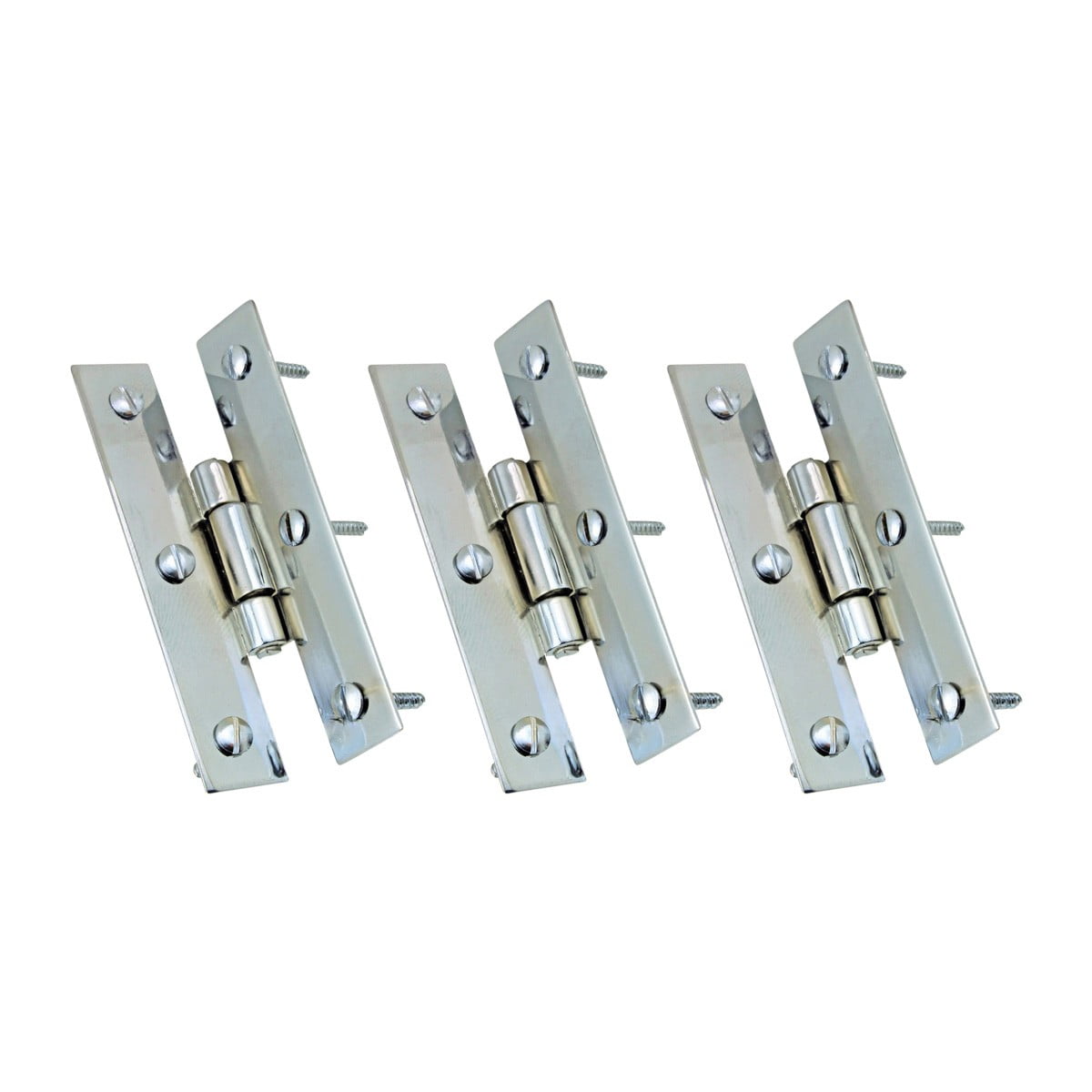 Chrome Polished Cast Brass Cabinet Hinges Pack of 3