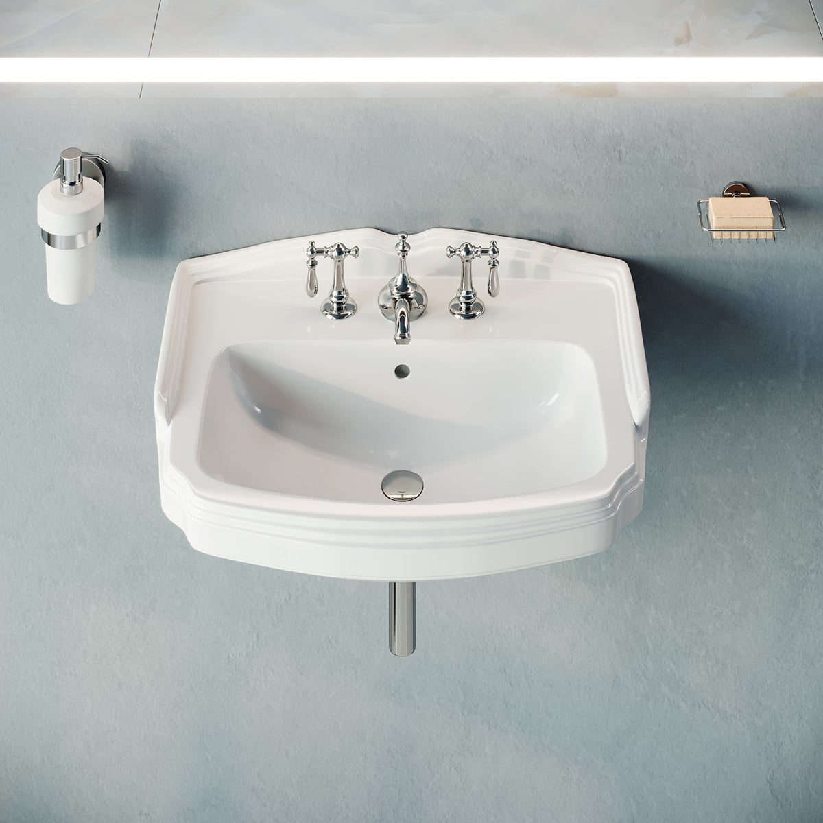 Gloss White Ceramic Wall-Mount Bathroom Sink with Overflow