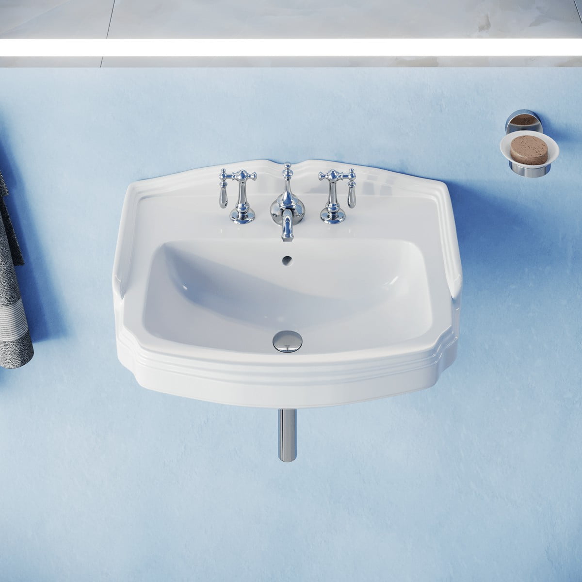 White Ceramic Wall-Mount Bathroom Sink with Overflow