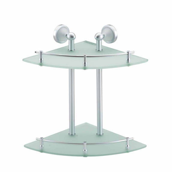 Renovators Supply Corner Glass/Stainless Shelf Dual Tiers Frosted Wall Storage Holder