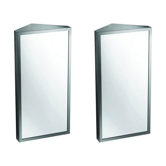 Renovators Supply Corner Medicine Cabinet Satin Brushed Stainless Steel Set of 2