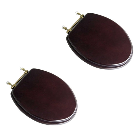 Renovators Supply Dark Oak Wooden Toilet Seat Elongated Toilet Seat w/Brass PVD Hinges and Non Slip Bumper Pack of 2