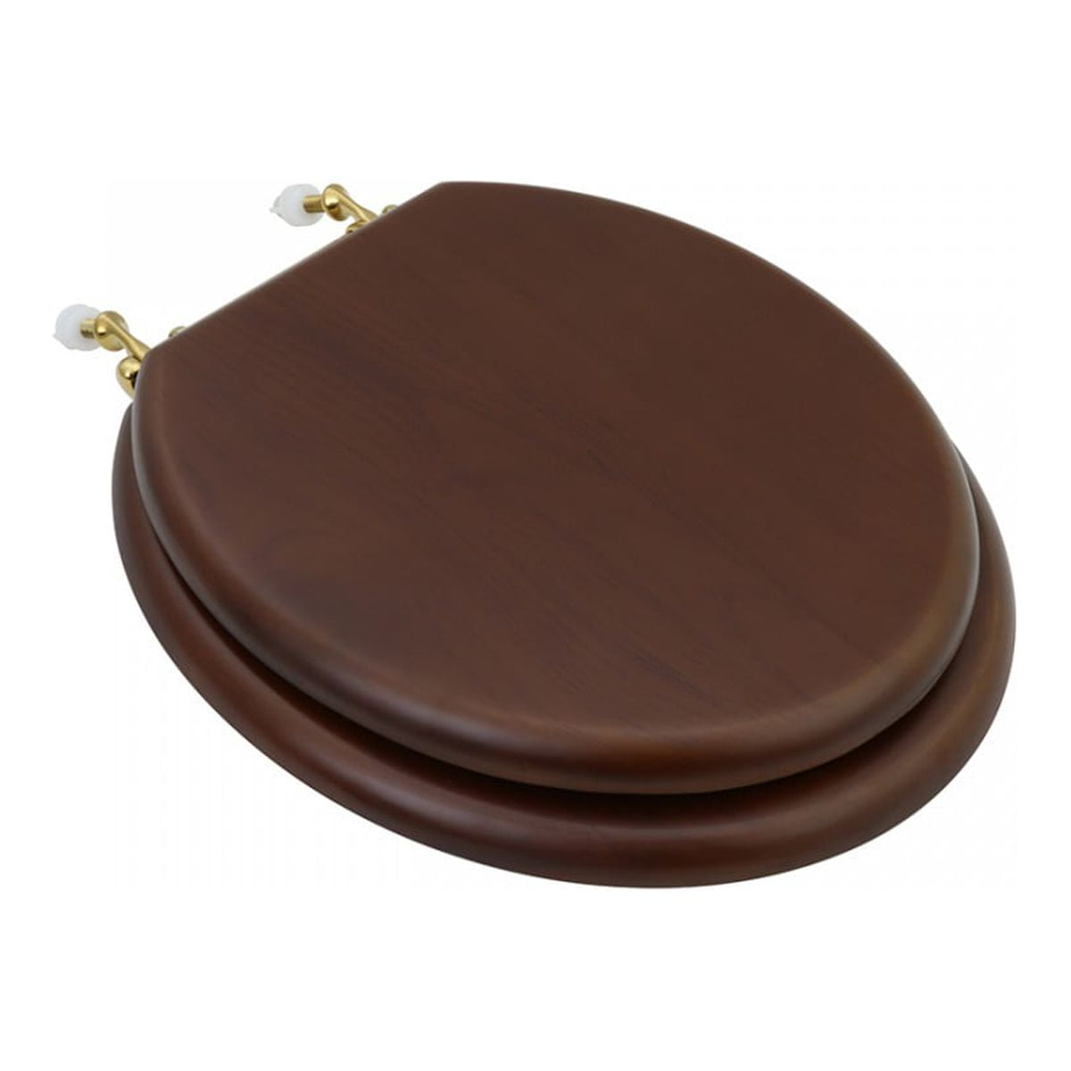 Renovators Supply Dark Oak Wooden Toilet Seat Round Toilet Seat w/Brass PVD Hinges and Non Slip