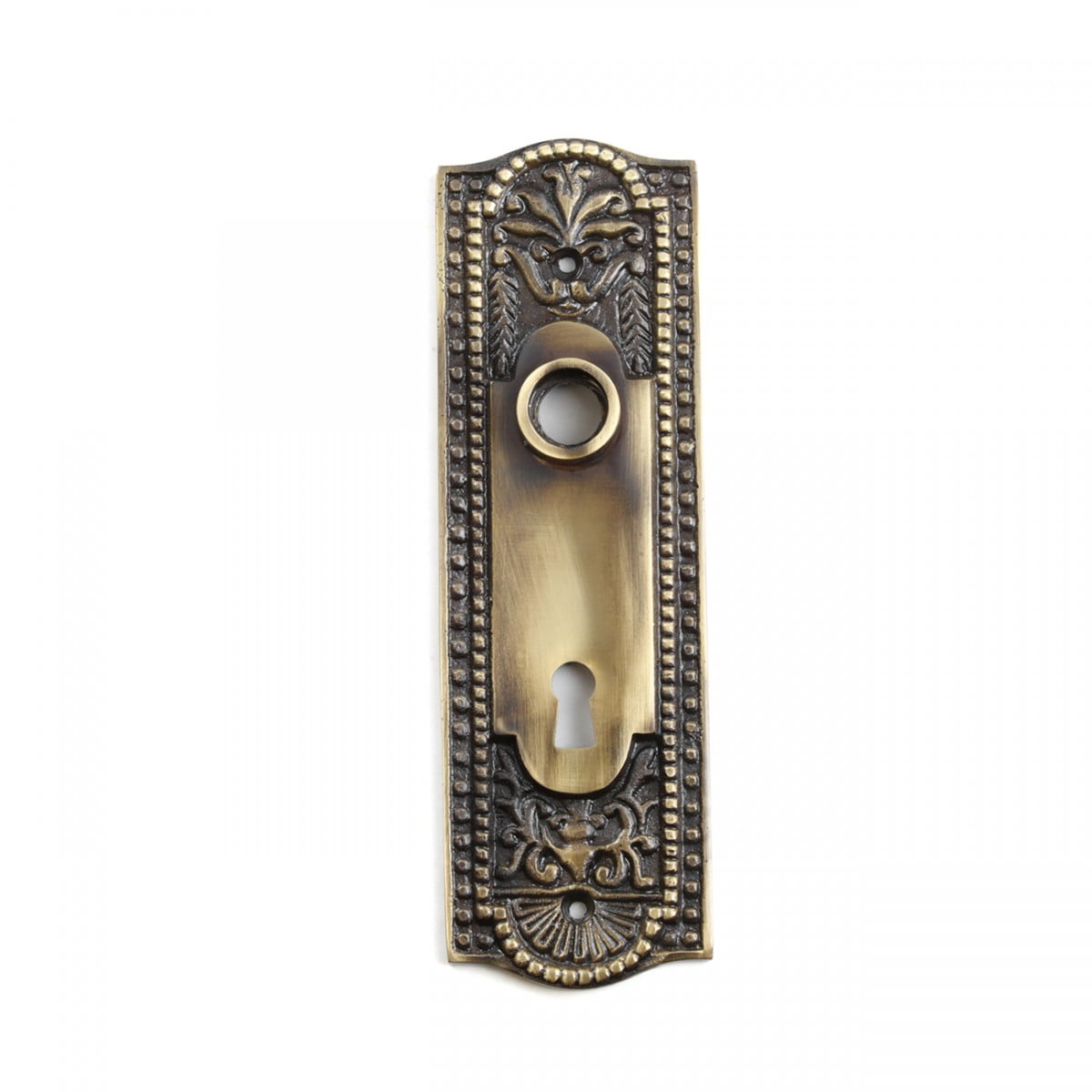 Antique Brass Ornate Door Backplate with Keyhole