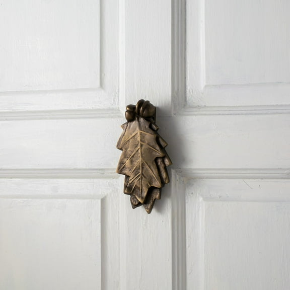 Renovators Supply Door Knockers for Front Door 6" Antique Brass Finish Solid Brass Oak Leaf Design Door Knocker w/Screws