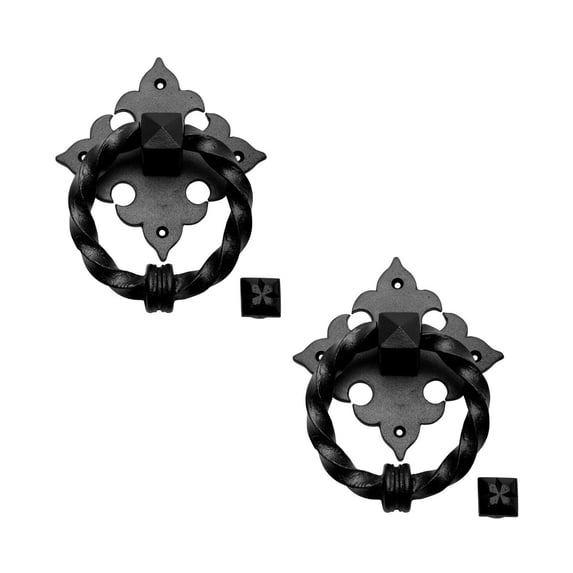 Renovators Supply Door Knockers for Front Door 7" Black Cast Iron Georgian Style Ring Door Knocker w/Screws Pack of 2