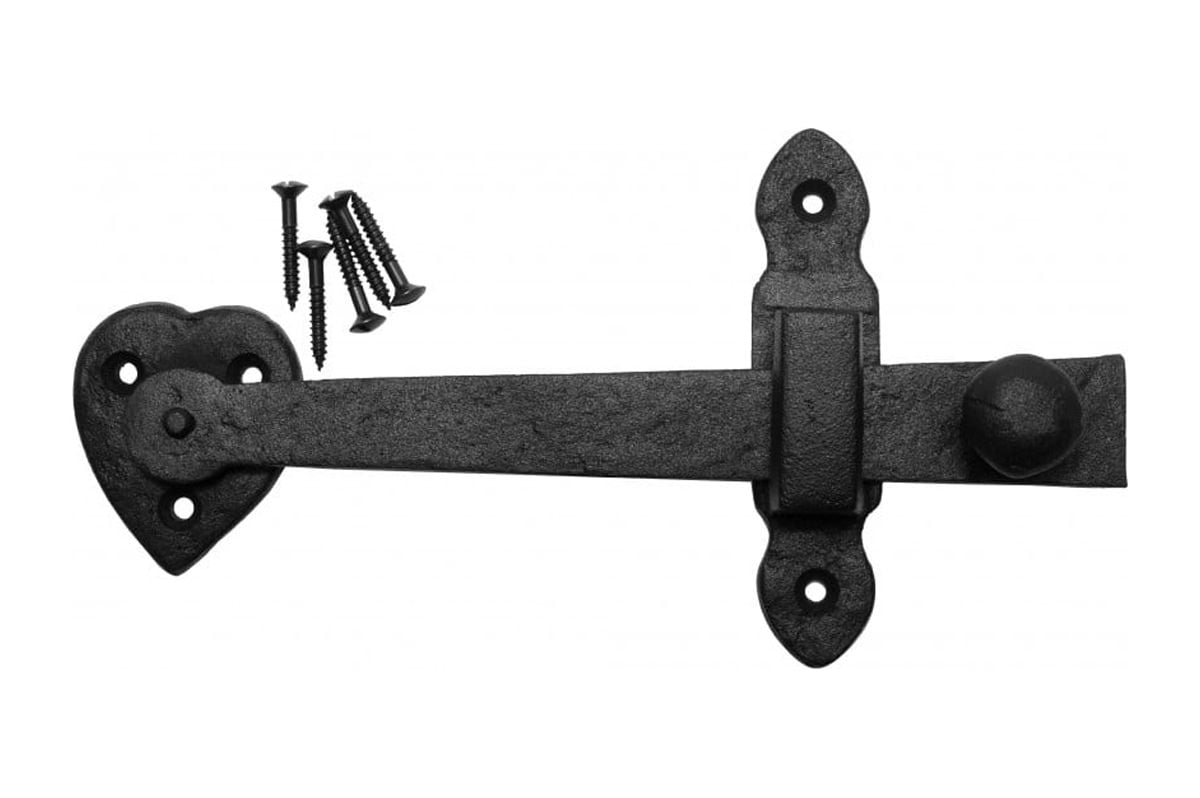 Black Wrought Iron Gate Latch with Heart Shape Backplate