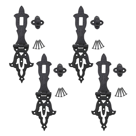 Renovators Supply Door Lock Latch 8 1/4 in. Black Wrought Iron Hasp Latch Garage Barn Door Lock w/Screws Pack of 4