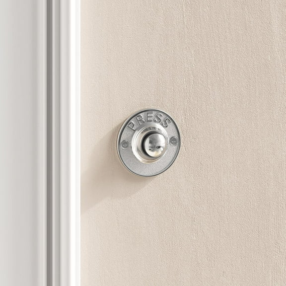 Renovators Supply Chrome Over Brass Round Doorbell Button Embossed PRESS Vintage Door Bell Push Button