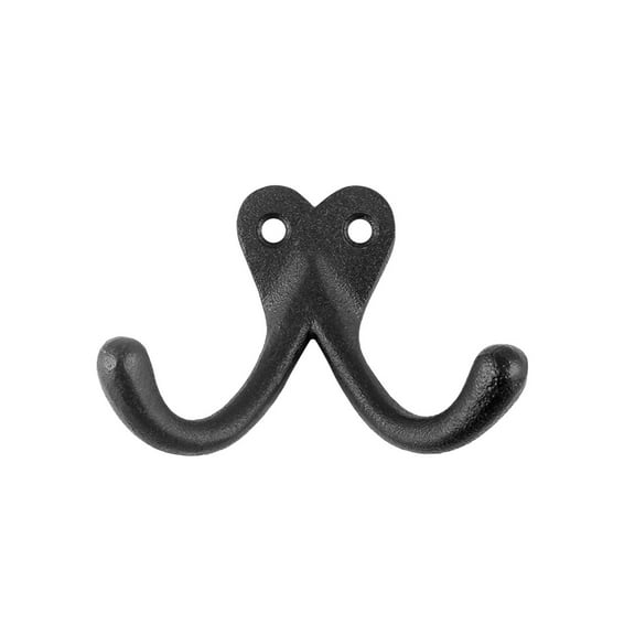 Renovators Supply Double Wall Hook Black Cast Iron Hat and Coat Hook