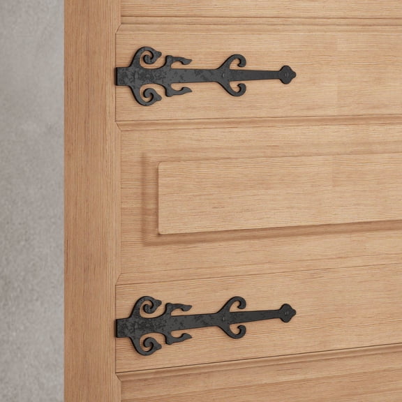 Renovators Supply Garage Door Decorative Hardware 12" Black Wrought Iron Poseidon Trident Design Dummy Strap Hinge w/Screws, Pack of 2