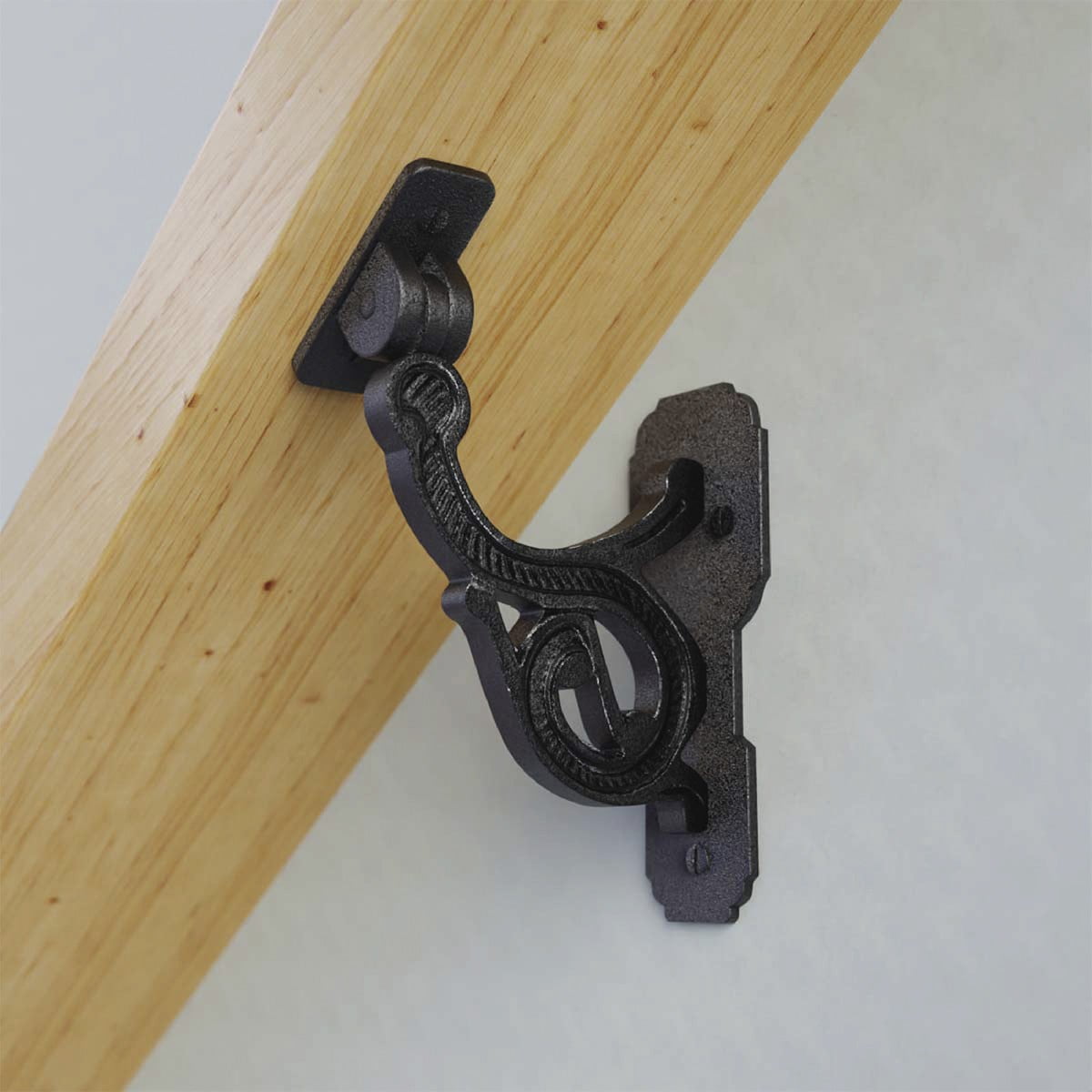 Black Wrought Iron Handrail Bracket for Stairs with Mounting Hardware