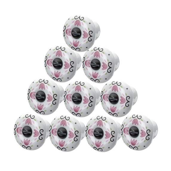 Renovators Supply Hardware Knobs and Pulls Cabinet Knobs Handle Drawer Pulls 1.5" Porcelain Tulip Dresser Drawer Knobs, Round Cabinet Hardware Knobs Included Black/White Screw Pack of 10