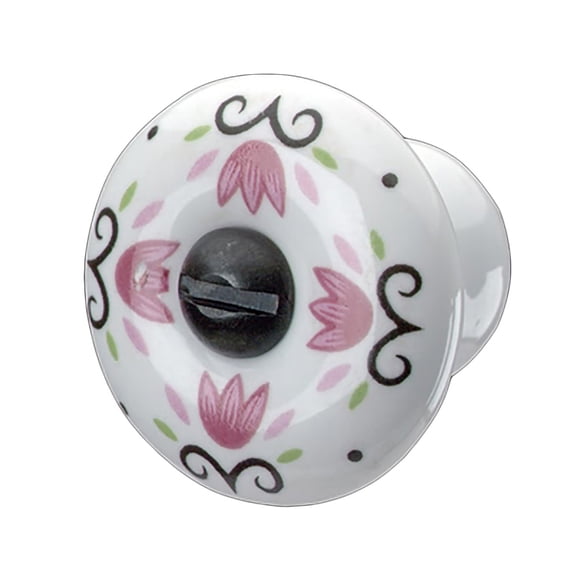 Renovators Supply Hardware Knobs and Pulls Kitchen Cabinet Knobs Handle Drawer Pulls 1.5" Porcelain Tulip Dresser Drawer Knobs, Round Cabinet Hardware Knobs w/Black/White Screw