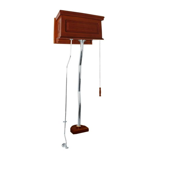 Renovators Supply High Tank Pull Chain Toilet Conversion Kit w/Light Mahogany Wooden Raised High Tank 59" to 74" Adjustable Height Chrome Z Pipe