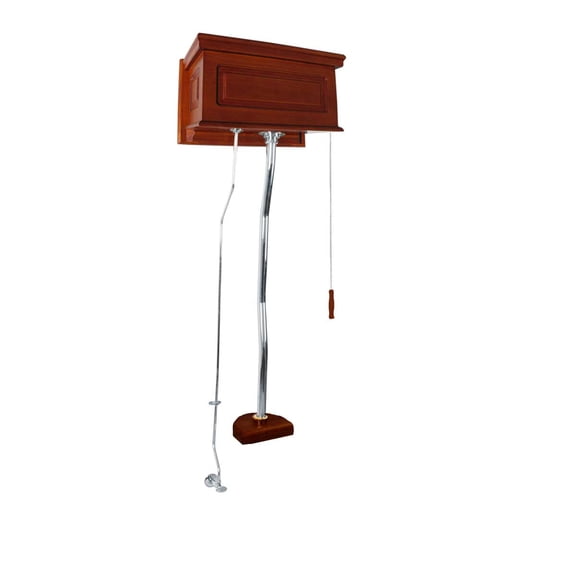 Renovators Supply High Tank Pull Chain Toilet Conversion Kit w/Light Mahogany Wooden Raised High Tank 59" to 74" Adjustable Height Chrome Z Pipe