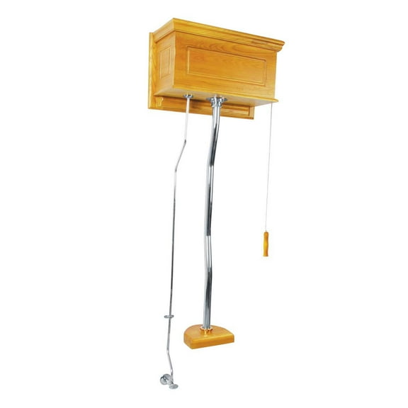 Renovators Supply High Tank Pull Chain Toilet Conversion Kit w/Light Oak Wooden Raised High Tank 59" to 74" Adjustable Height Chrome Z Pipe