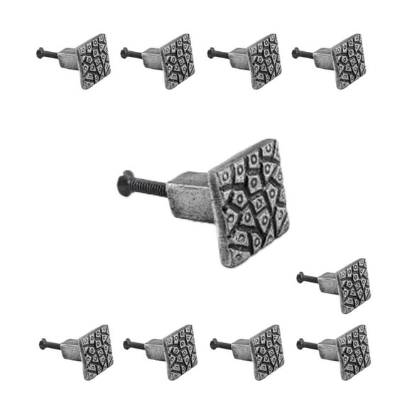 Renovators Supply Iron Kitchen Cabinet Knob Pull Decorative Square Cobblestone Pewter Finish Vintage Metal Knobs for Kitchen Cabinet or Drawer Pull Handle w/Screws Pack of 10