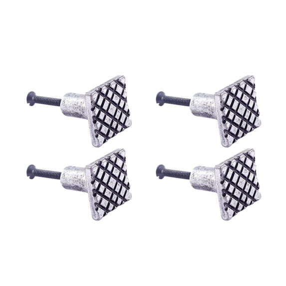 Renovators Supply Iron Kitchen Cabinet Knob Pull Square Diamond Grid style Pewter Finish Decorative Metal Knobs for Kitchen Cabinet or Drawer Pull Handle w/Screws Pack of 4