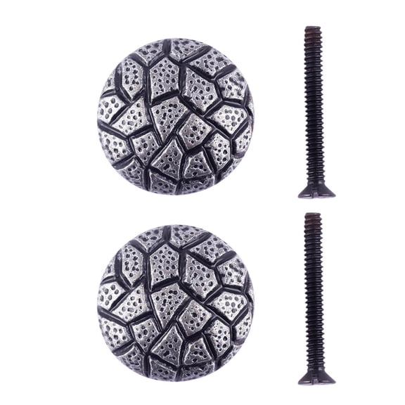 Renovators Supply Iron Kitchen Cabinet Knob Pull Vintage Round Cobblestone Pewter Finish Small Decorative Metal Knobs for Cabinet, Cupboard, Drawer or Chest Handles w/Screws Pack of 2