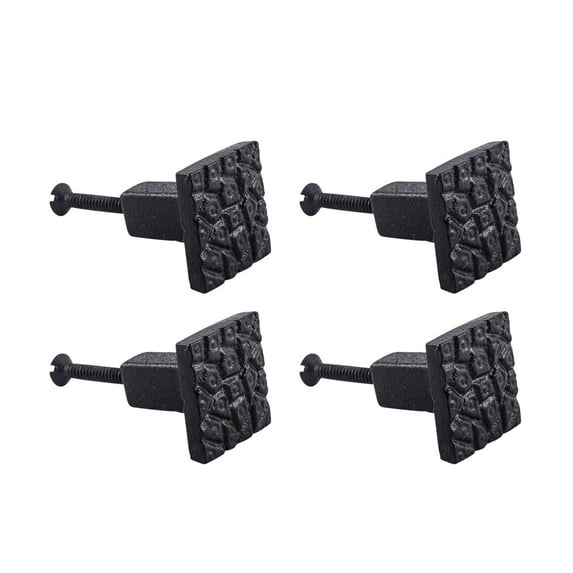 Renovators Supply Iron Kitchen Cabinet Knob Pull Vintage Square Cobblestone Black Powder Coat Finish Decorative Metal Knobs for Kitchen Cabinet or Drawer Pull Handle w/Screws Pack of 4